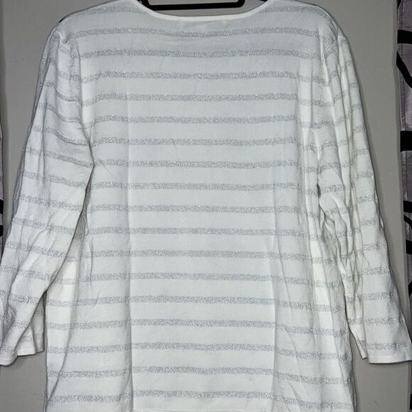 Samantha Grey, silver striped floral, sequin top size medium - Picture 8 of 11